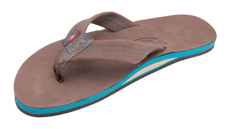Rainbow Sandals Men's Single Layer Premier Leather with Blue Midsole, Expresso, Men's Large / 9.5-10.5 D(M) US - Image 1